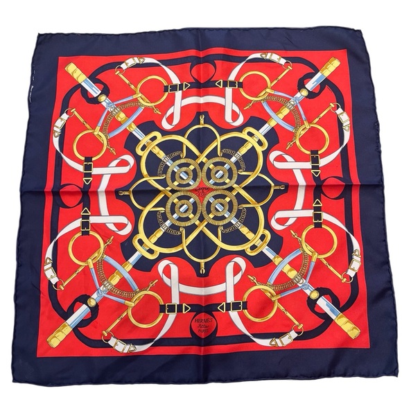 Hermes  Eperon d’Or Red and Navy Scarf - Picture 1 of 5
